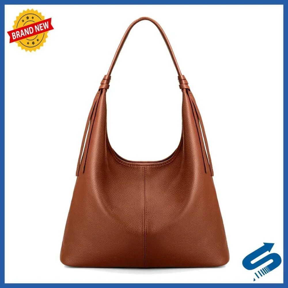 Genuine Leather Slouchy Hobo Tote Handbag with Tassel Ribbon Chic Boho